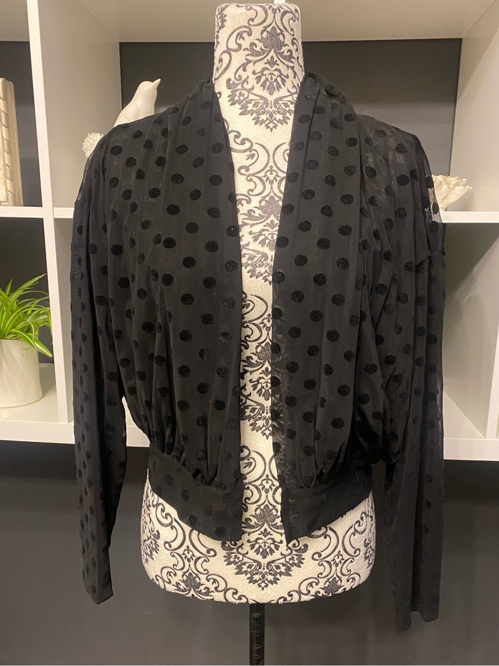 Excellent Condition Anthropologie Black Sheer Polka Dot Jacket Size XS
